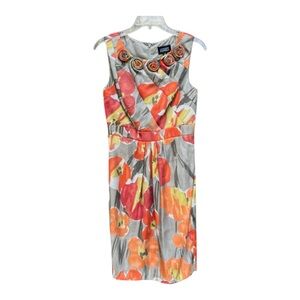 Adrianna Papell Women’s Gray/Orange/Yellow Midi Sleeveless Sheath Dress SZ 6